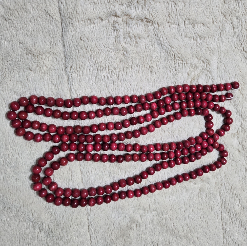 Red Bead Wooden Garland Christmas Tree Beaded Garland, 9ft